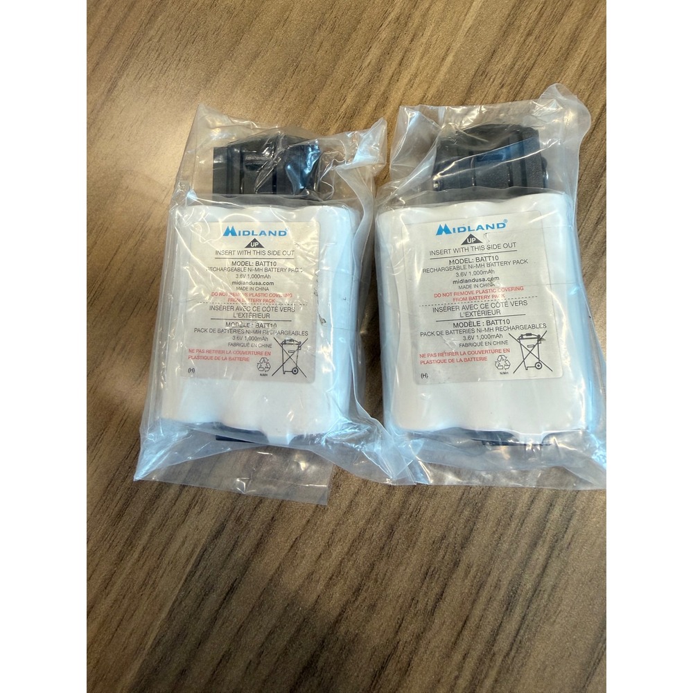 2 Pack Midland BATT10 Rechargeable Ni-MH Battery Pack 3.6V 1000mAh with Clips